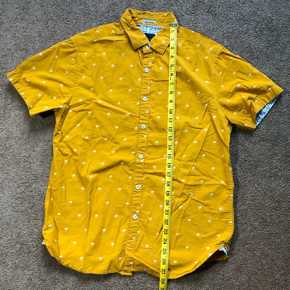 Denim & Flower men’s casual button down shirt medium short sleeve mustard yellow - Picture 7 of 10